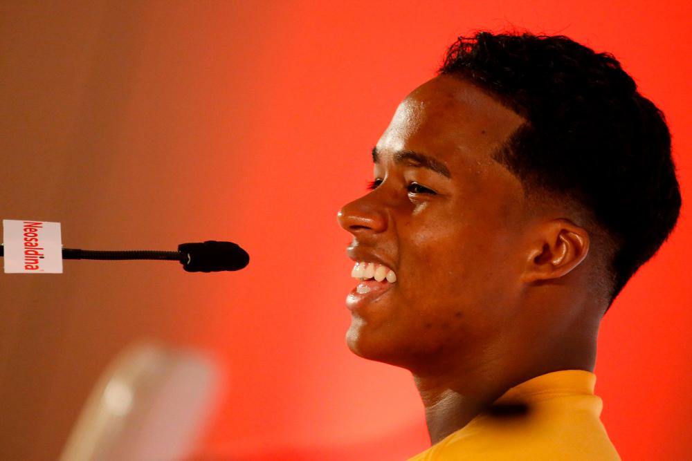 Palmeiras’ forward Endrick gestures during a press conference in Sao Paulo, Brazil, on December 8, 2023/AFPPix