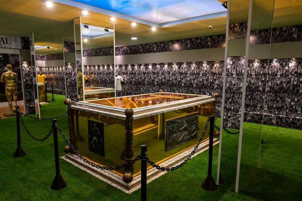 View of the mausoleum where the coffin of late Brazilian football star Pele rests, at the Ecumenical Necropolis Memorial cemetery in Santos, Brazil on May 15, 2023/AFPPix