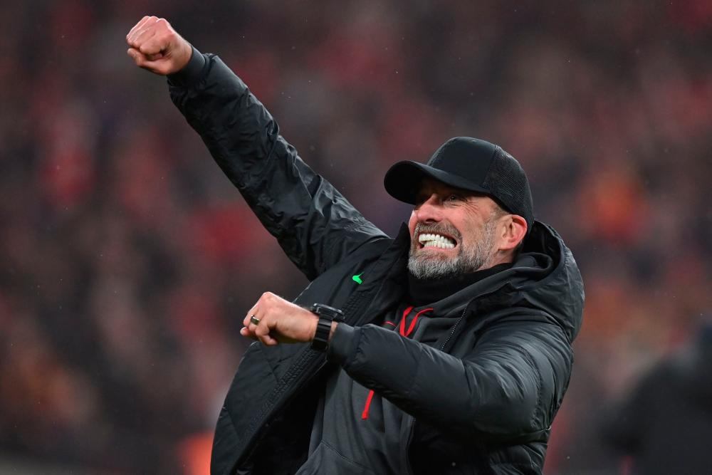 Liverpool’s German manager Jurgen Klopp celebrates following the English League Cup final football match between Chelsea and Liverpool at Wembley stadium, in London, on February 25, 2024/AFPPix