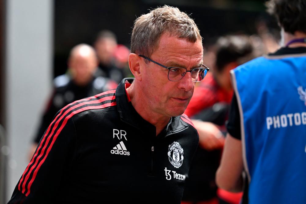 Manchester United German Interim head coach Ralf Rangnick arrives for the English Premier League football match between Crystal Palace and Manchester United at Selhurst Park in south London on May 22, 2022. AFPPIX