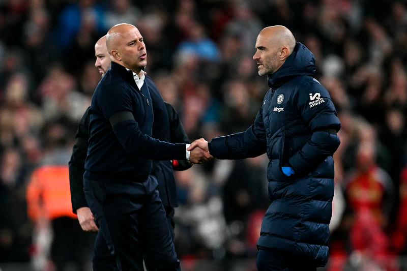 Liverpool’s manager Arne Slot shakes hand with Chelsea’s head coach Enzo Maresca following the Premier League football match between Liverpool and Chelsea at Anfield - AFPpix