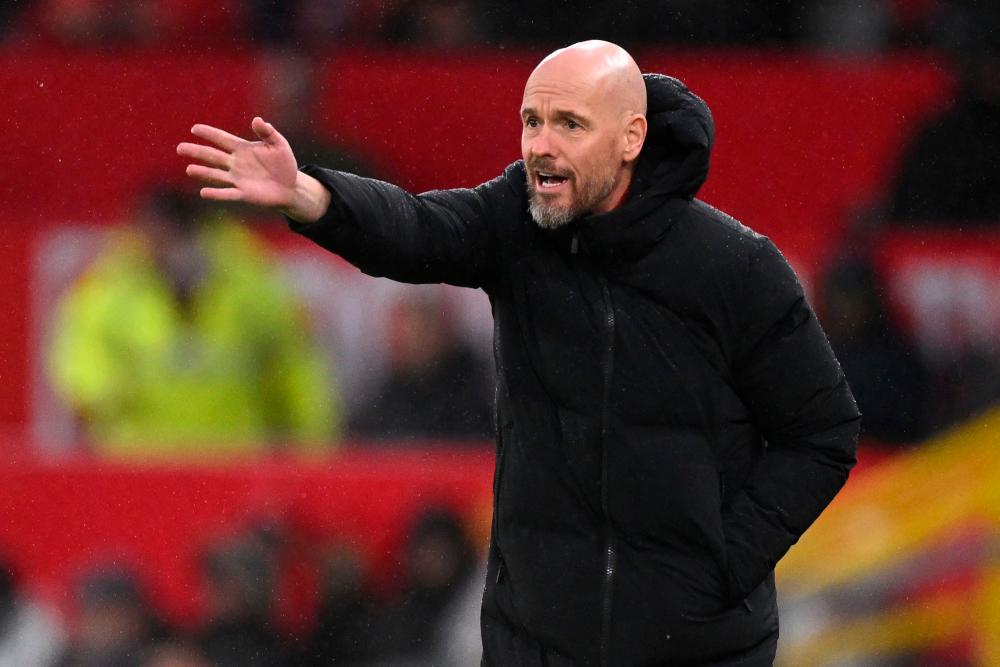 Manchester United’s Dutch manager Erik ten Hag gestures on the touchline during the English Premier League football match between Manchester United and Bournemouth at Old Trafford in Manchester, north west England, on December 9, 2023/AFPPix