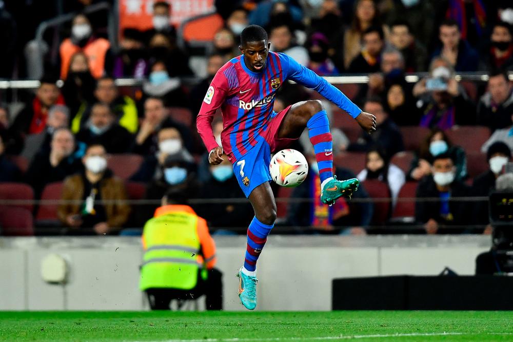 Barcelona’s French forward Ousmane Dembele controls the ball during the Spanish league football match between FC Barcelona and Athletic Club Bilbao at the Camp Nou stadium in Barcelona on February 27, 2022. AFPPIX