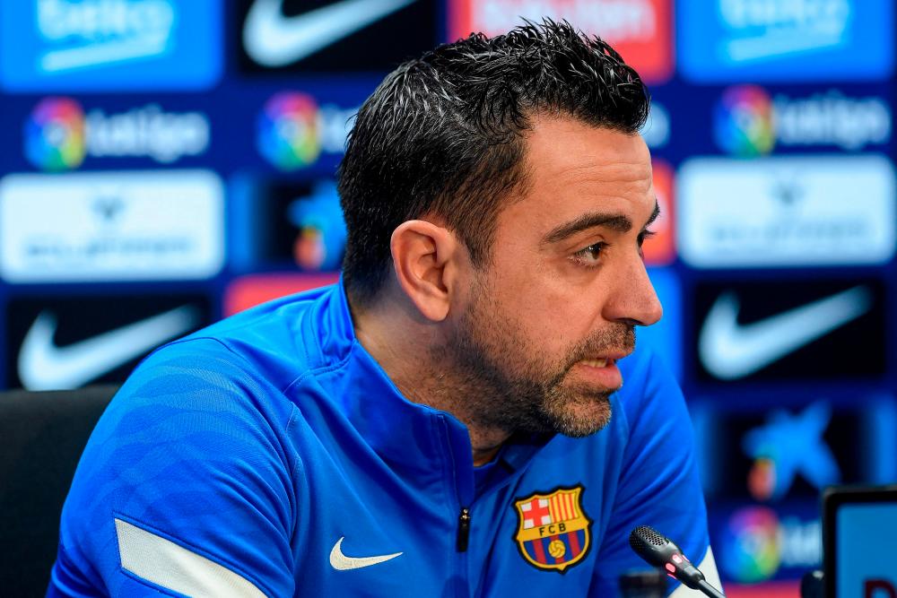 Barcelona’s Spanish coach Xavi addresses a press conference in Barcelona on March 19, 2022, on the eve of the Spanish League football match against Real Madrid. AFPPIX