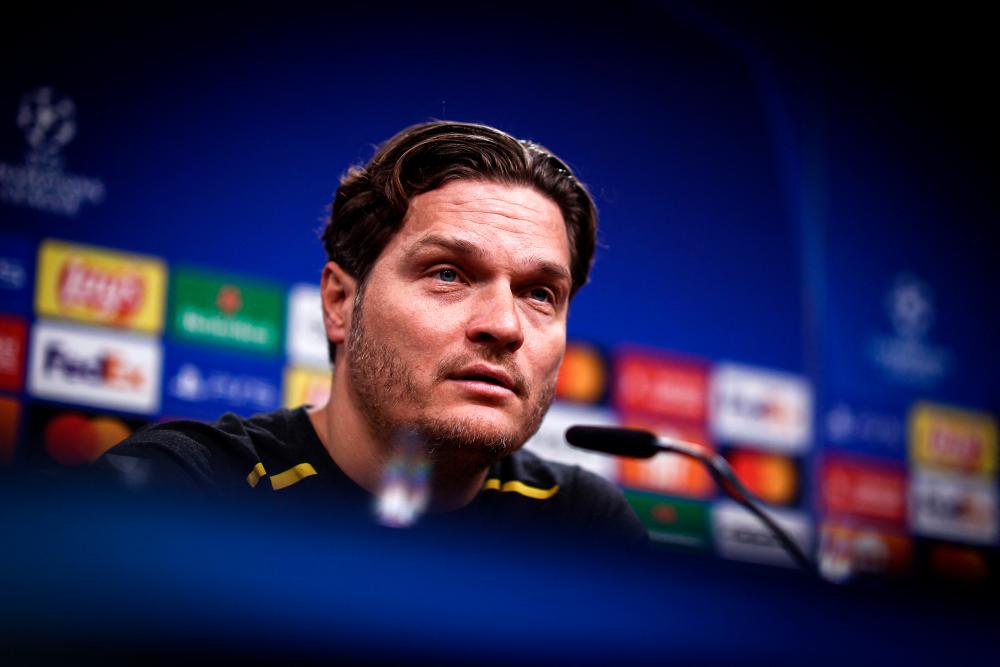Dortmund’s German head coach Edin Terzic attends a press conference on the eve of the UEFA Champions League quarter-final second leg football match against Atletico Madrid at the Signal Iduna Stadium in Dortmund, western Germany on April 15, 2024/AFPPix