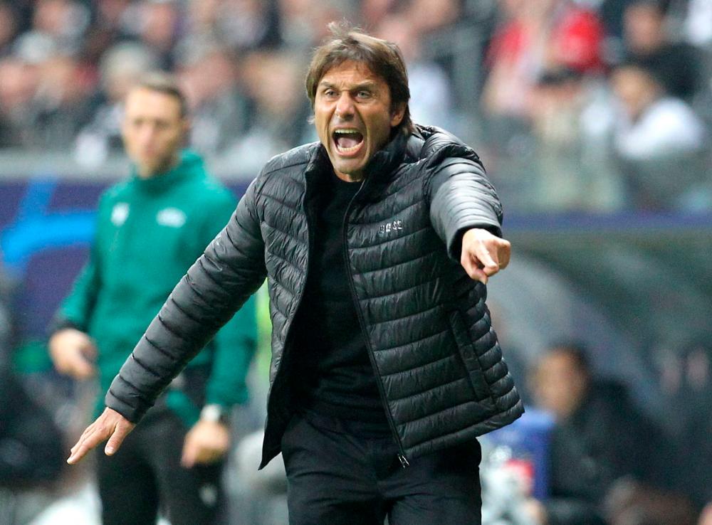 Tottenham Hotspur’s Italian head coach Antonio Conte reacts from the sidelines during the UEFA Champions League Group D football match Eintracht Frankfurt v Tottenham Hotspur in Frankfurt, western Germany, on October 4, 2022. AFPPIX