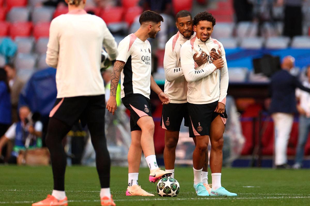 Paris Saint-Germain’s French defender #03 Presnel Kimpembe (2R), Paris Saint-Germain’s Brazilian defender #05 Marquinhos (R) and Paris Saint-Germain’s Brazilian defender #35 Lucas Beraldo (2L). AFPpix