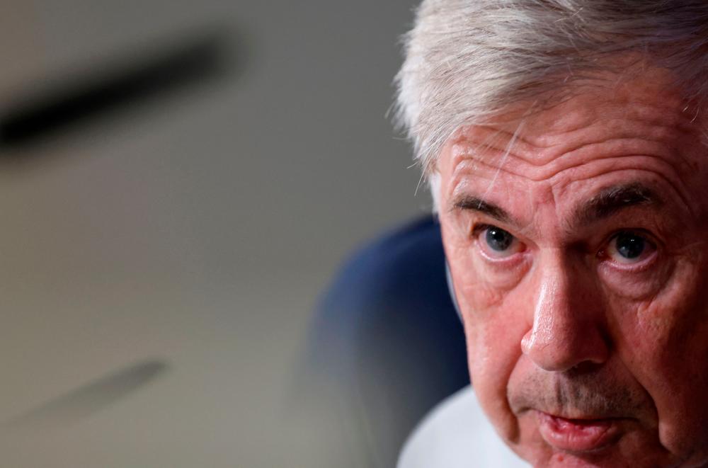 Real Madrid’s Italian coach Carlo Ancelotti holds a press conference at the Real Madrid Sport City in Valdebebas, on the outskirts of Madrid on November 28, 2023 on the eve of the UEFA Champions League first round group C football match between Real Madrid CF and SSC Naples/AFPPix