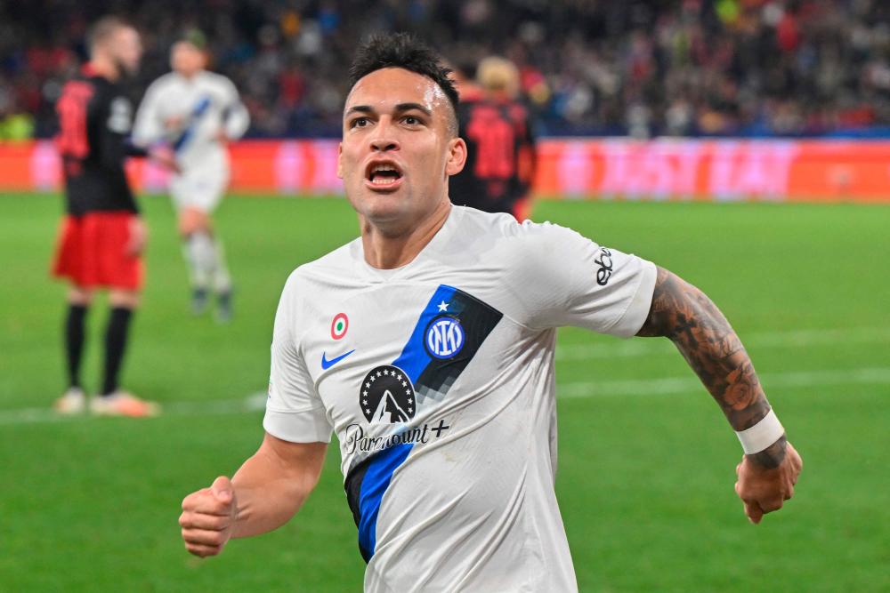 Inter Milan’s Argentine forward #10 Lautaro Martinez celebrates scoring the opening goal during the UEFA Champions League Group D football match between FC Salzburg and Inter Milan in Salzburg, Austria on November 8, 2023/AFPPix