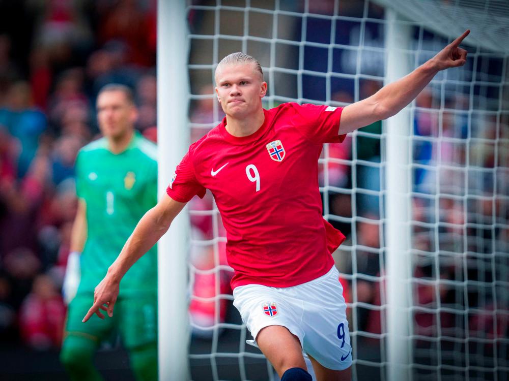 Norway’s forward Erling Braut Haaland celebrates scoring the 2-0 goal from the penalty spot during the UEFA Nations League football match Norway v Sweden in Oslo, Norway, on June 12, 2022. AFPPIX