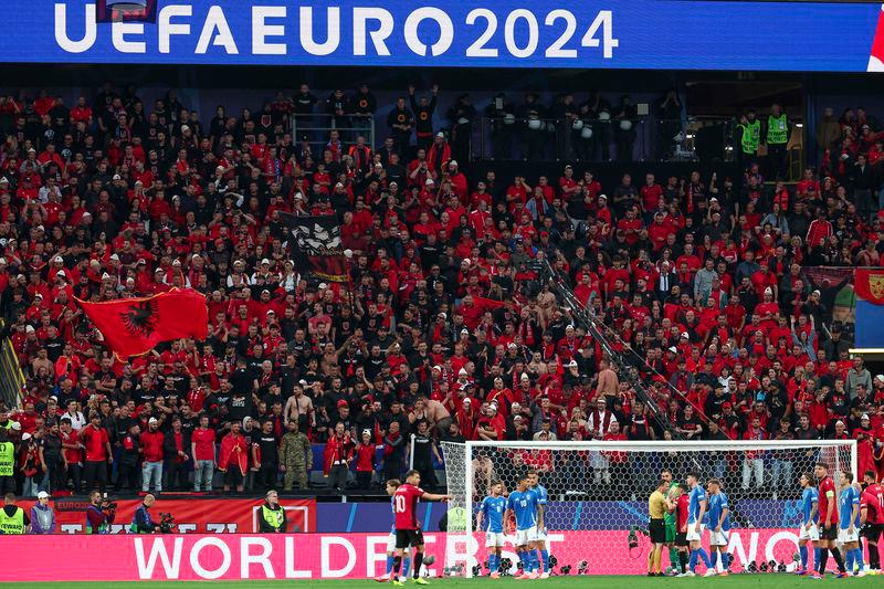 Albania's supporters attend the UEFA Euro 2024 Group B football match between Italy and Albania at the BVB Stadion in Dortmund on June 15, 2024. - AFPPIX