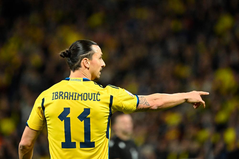 Sweden’s forward Zlatan Ibrahimovic reacts after the UEFA Euro 2024 group F qualification football match Sweden v Belgium at the Friends Arena in Solna, outside Stockholm, on March 24, 2023. AFPPIX