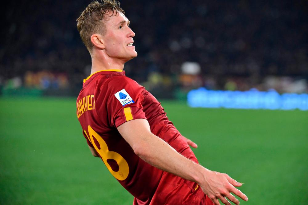 AS Roma’s Norwegian forward Ola Solbakken celebrates after opening the scoring during the Italian Serie A football match between AS Roma and Hellas Verona, on February 19, 2023 at the Olympic stadium in Rome. AFPPIX