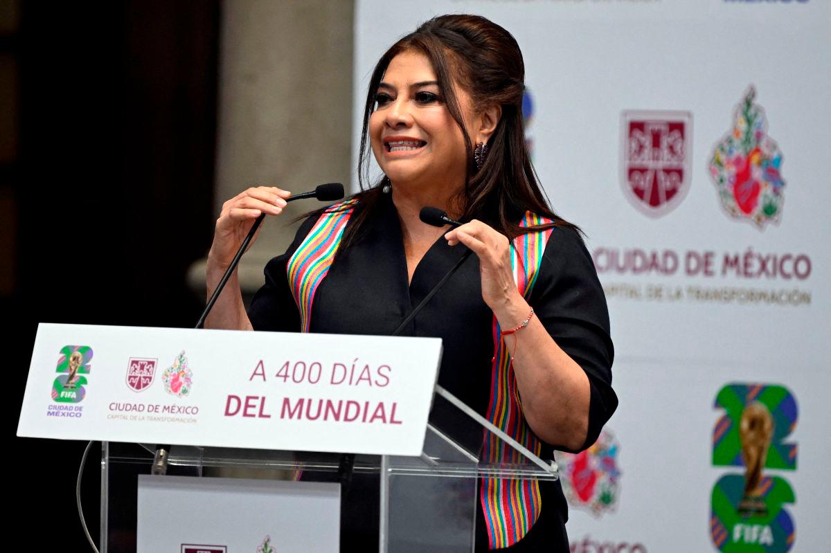 Mexico City Mayor Clara Brugada speaks during the presentation of the program and organizing committee for the 2026 FIFA World Cup in Mexico City on May 7, 2025