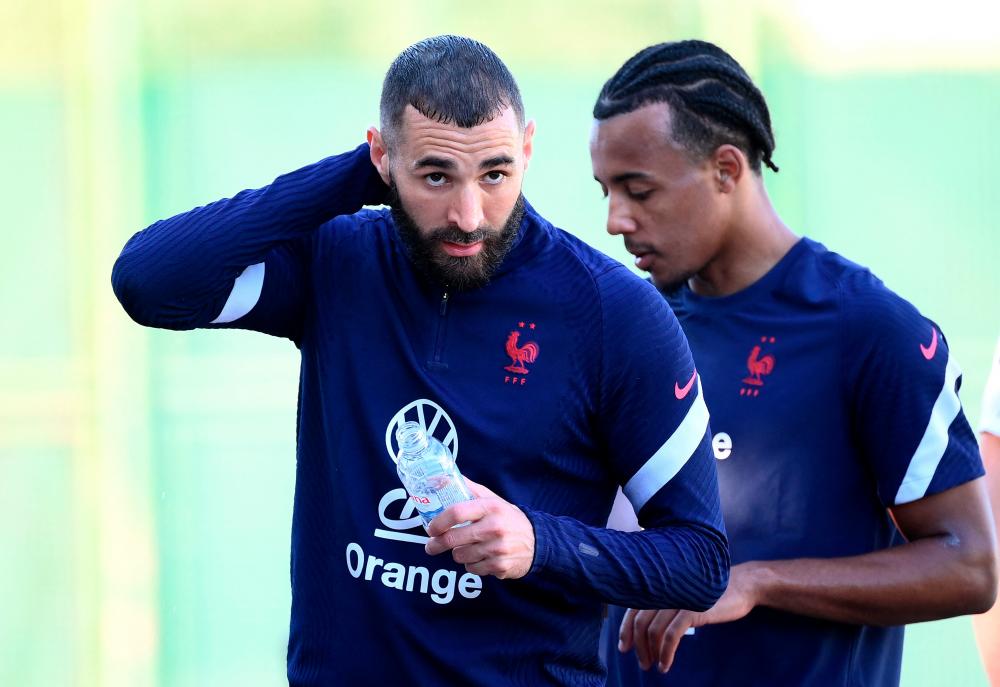 France's forward Karim Benzema looks on during a training session the day after the UEFA Nations League - League A Group 1 football match between Croatia and France at the training center of Hajduk Split on June 7, 2022. AFPPIX