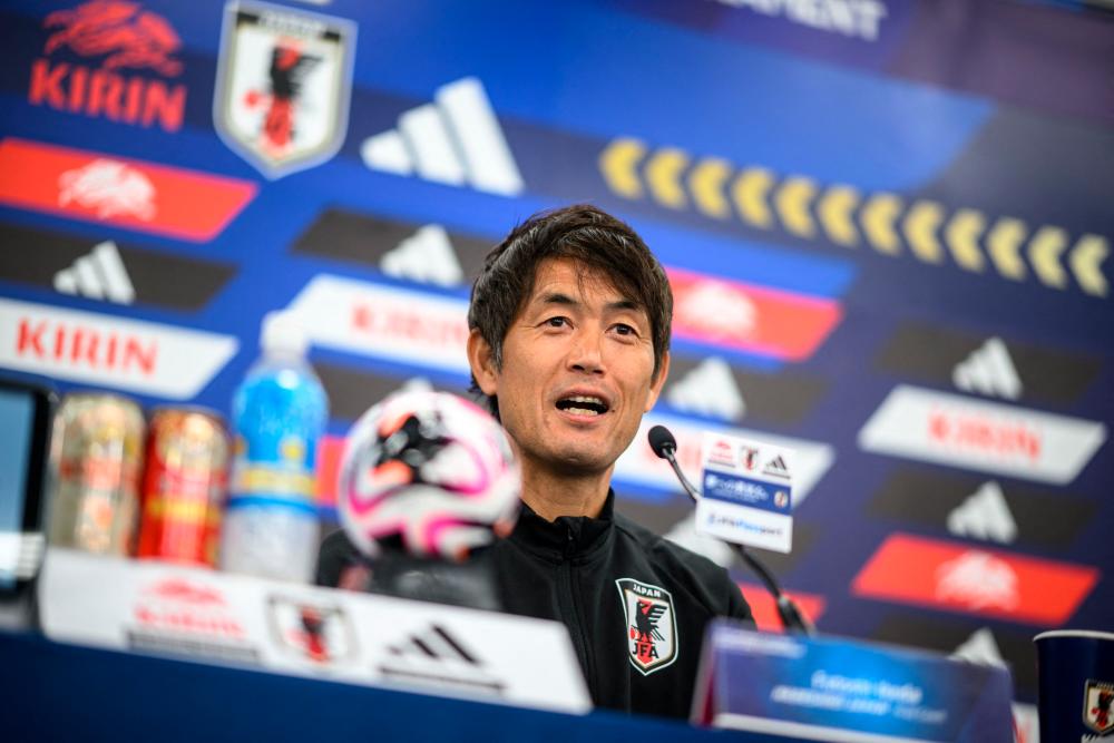 Japan’s manager Futoshi Ikeda speaks during a press conference ahead of their AFC Women’s Olympic Qualifying Tournament 2024 football match against North Korea at the National Stadium in Tokyo on February 27, 2024/AFPPix
