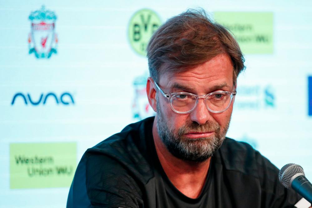 Liverpool F.C. manager Jurgen Klopp speaks during a press conference at Notre Dame Stadium in South Bend, Indiana on July 18, 2019. — AFP