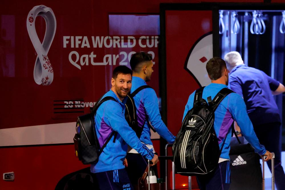 Argentina’s forward Lionel Messi and teammates arrive at the Hamad International Airport in Doha on November 17, 2022, ahead of the Qatar 2022 World Cup football tournament. AFPPIX