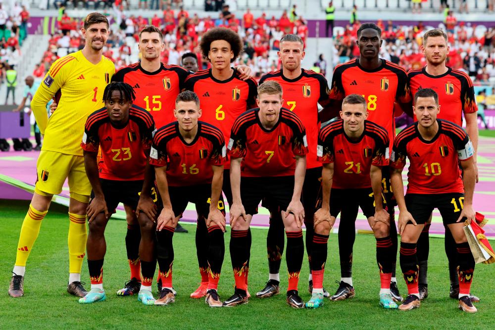 Belgium team players pose before the start of the Qatar 2022 World Cup Group F football match between Belgium and Morocco at the Al-Thumama Stadium in Doha on November 27, 2022/AFPPix