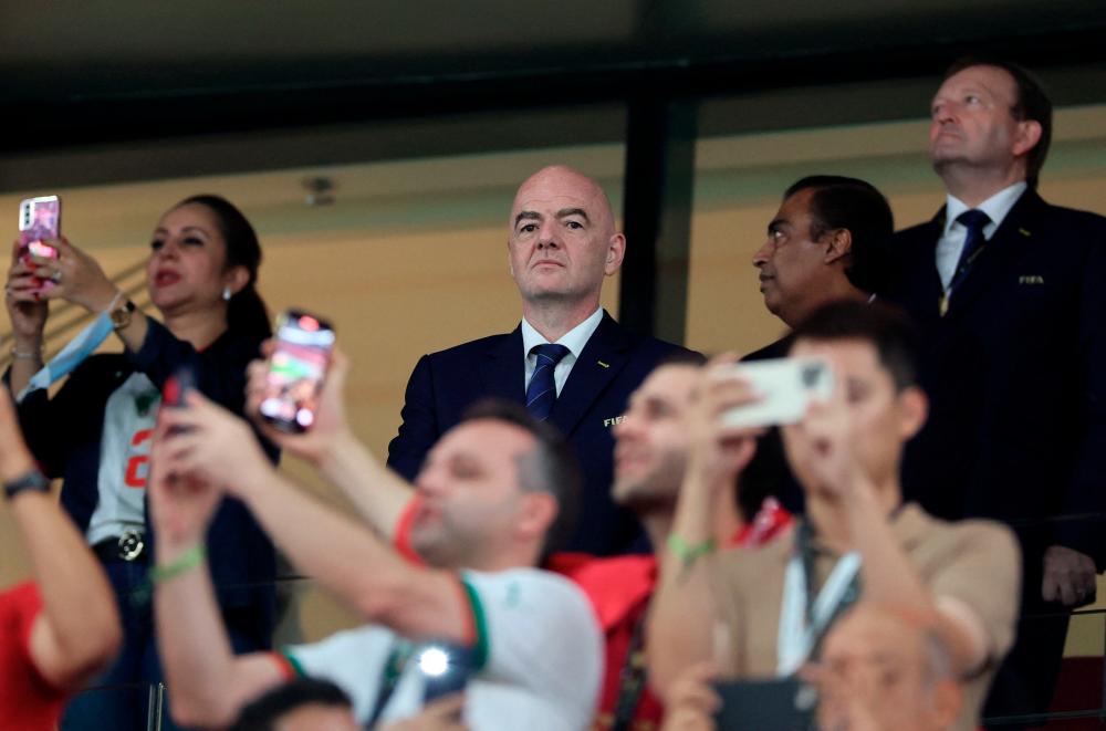 FIFA President Gianni Infantino attends the Qatar 2022 World Cup round of 16 football match between Morocco and Spain/AFPPIX