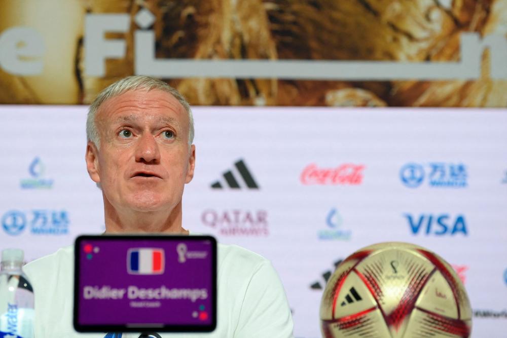 France’s coach Didier Deschamps gives a press conference in Doha on December 17, 2022 on the eve of the Qatar 2022 World Cup football match between Argentina and France. AFPPIX
