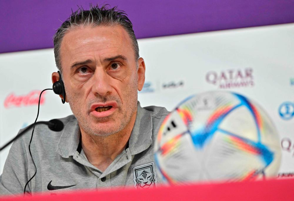 South Korea’s Portuguese coach Paulo Bento gives a press conference at the Qatar National Convention Center (QNCC) in Doha on December 1, 2022, on the eve of the Qatar 2022 World Cup football match between South Korea and Portugal/AFPPix