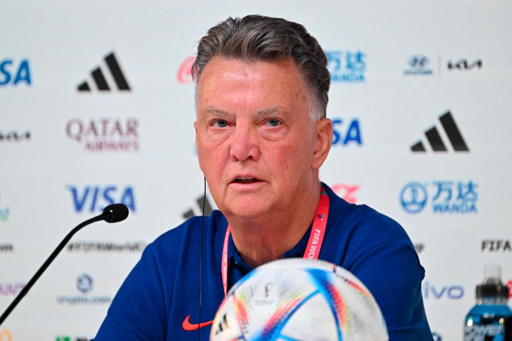 Netherlands’ coach #00 Louis Van Gaal gives a press conference at the Qatar National Convention Center (QNCC) in Doha on December 2, 2022, on the eve of the Qatar 2022 World Cup football match between the Netherlands and USA/AFPPix