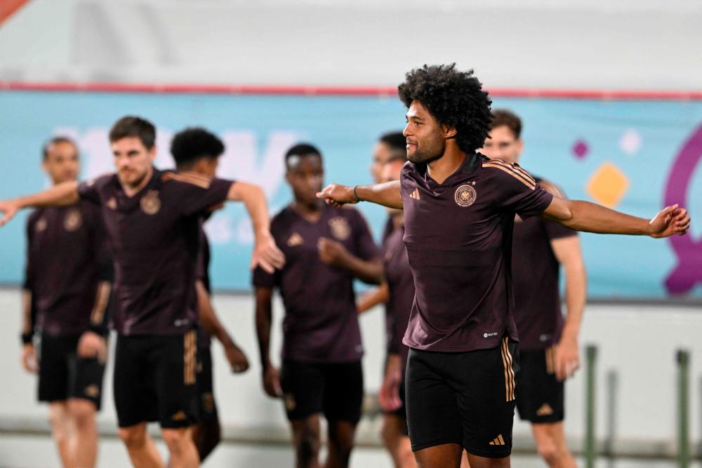 Germany's forward #10 Serge Gnabry takes part in a training session at the Al Shamal Stadium in Al Shamal, north of Doha on November 30, 2022, on the eve of the Qatar 2022 World Cup football match between Costa Rica and Germany. AFPPIX