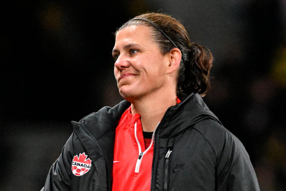 Canada’s forward #12 Christine Sinclair reacts at the end of the Australia and New Zealand 2023 Women’s World Cup Group B football match between Canada and Australia at Melbourne Rectangular Stadium, also known as AAMI Park, in Melbourne on July 31, 2023/AFPPix