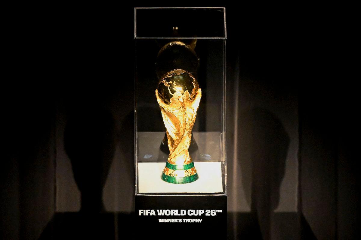 A view of the FIFA World Cup trophy during the unveiling of the countdown clock for the 2026 World Cup in Mexico City, on June 11, 2025 AFP