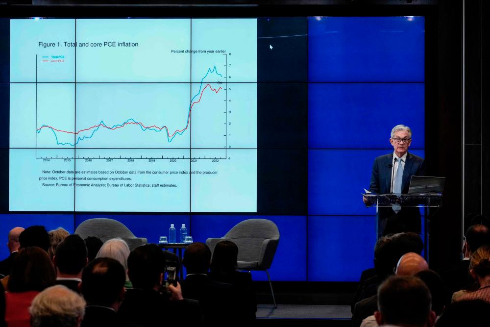Powell speaking at the Brookings Institution in Washington on Wednesday. The Fed chair discussed the economic outlook, inflation and the labour market. – AFP)pic