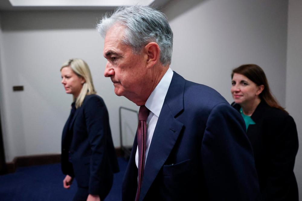 Powell arriving for a meeting on the House side of the US Capitol in Washington in Tuesday, May 23, 2023. He addressed the New Democratic Coalition on the debt ceiling, inflation and interest rates. – AFPpic