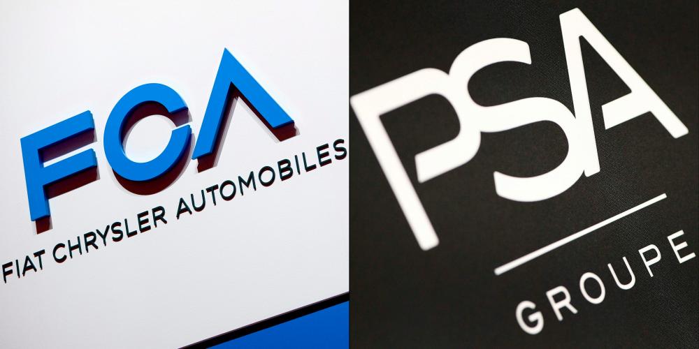 This combination of pictures shows the logos of Fiat Chrysler Automobiles and Groupe PSA. – AFPPIX