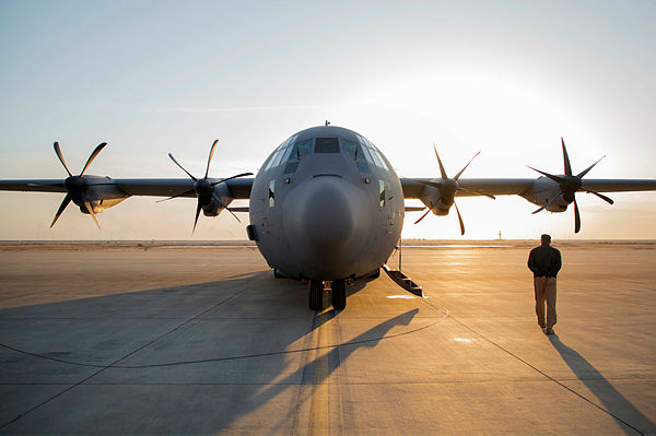 A C-13 Hercules plane from Iraqi army carrying the Iraqi prime minister is seen at the airport in the southern city of Basra following an official visit — AFP