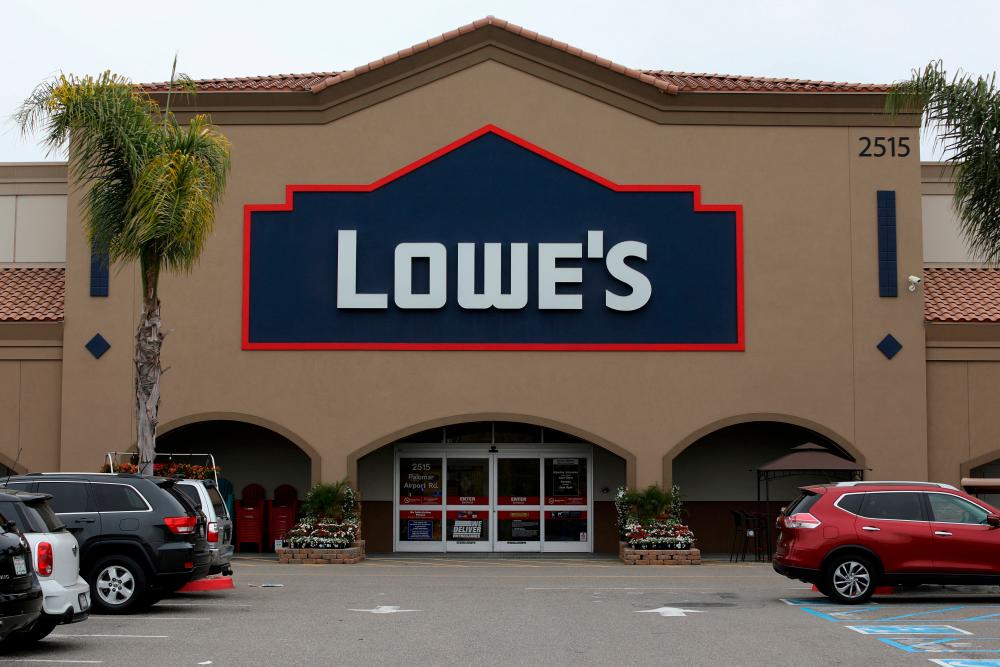 Shares of Lowe’s Cos fell 3.1% after the home improvement chain projected a bigger drop in annual comparable sales than previously expected and trimmed its profit forecast for the year. – Reuterspic