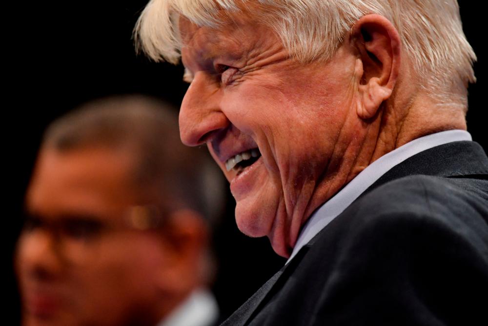 Stanley Johnson, Conservative Environment Network International Ambassador and father of Britain’s Prime Minister Boris Johnson, attends the annual Conservative Party conference, in Manchester, Britain, October 5, 2021. REUTERSPIX