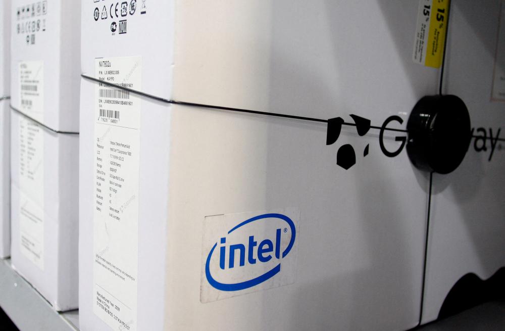 The Intel logo is advertised on the side of a computer box at an electronic store in Phoenix, Arizona. – Reuterspic