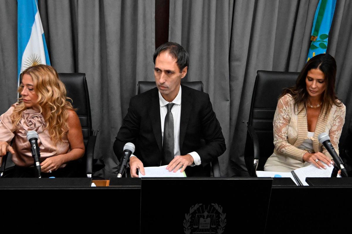 Judges Veronica Di Tommaso, Maximiliano Savarino and Julieta Makintach are seen during the trial for the death of late Argentine football legend Diego Maradona at the San Isidro court in San Isidro, Buenos Aires province, Argentina on March 11, 2025. AFPpix