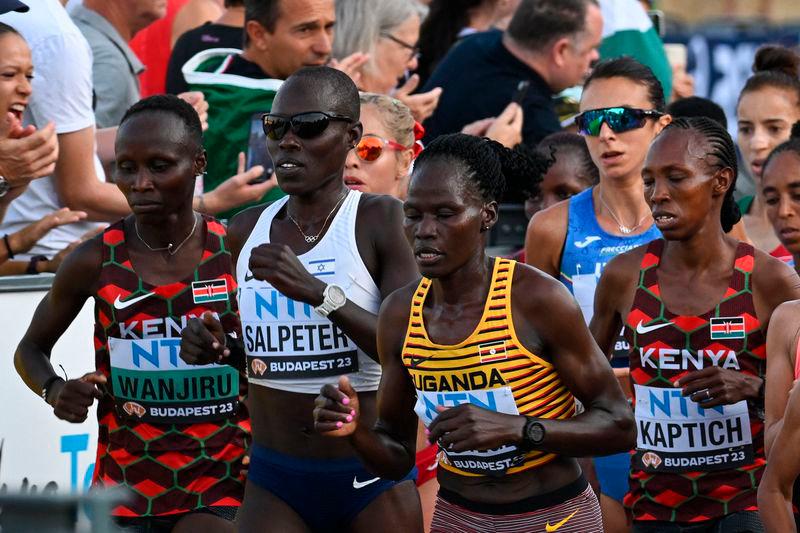 Uganda’s Rebecca Cheptegei (third from left) compete in the women’s marathon final during the World Athletics Championships in Budapest - AFPpix