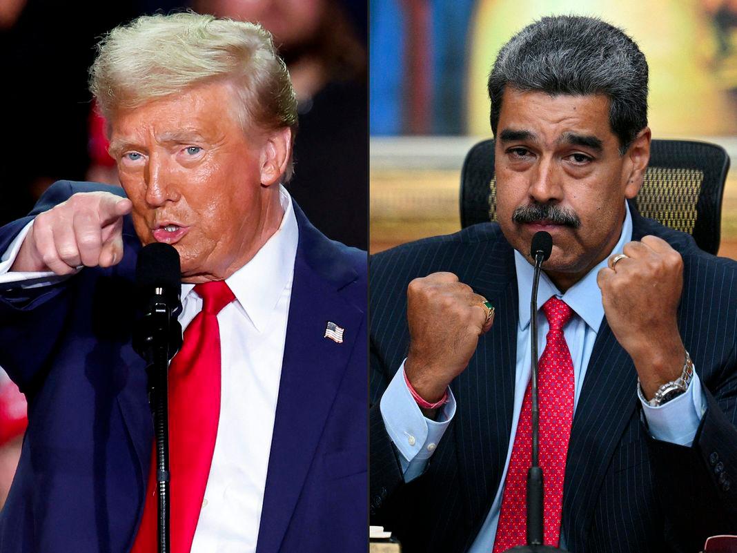 This combination of pictures created on August 07, 2025 shows US President Donald Trump (L) in Grand Rapids, Michigan on November 5, 2024, and Venezuelan President Nicolas Maduro (R) in Caracas on July 31, 2024. - AFPPIX