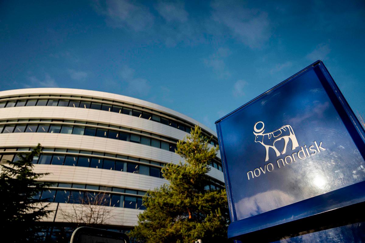 (FILES) The logos of Danish drugmaker Novo Nordisk, maker of the blockbuster diabetes and weight-loss treatments Ozempic and Wegovy is seen outside theri building as the company presents the annual report at Novo Nordisk in Bagsvaerd, Denmark, on February 5, 2025. - Mads Claus Rasmussen / RITZAU SCANPIX / AFP