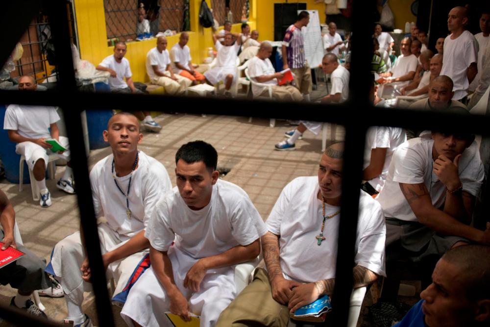 Members of the MS-13 gang remain in Chalatenango prison, 84 km north of San Salvador, on March 29, 2019. AFPPIX