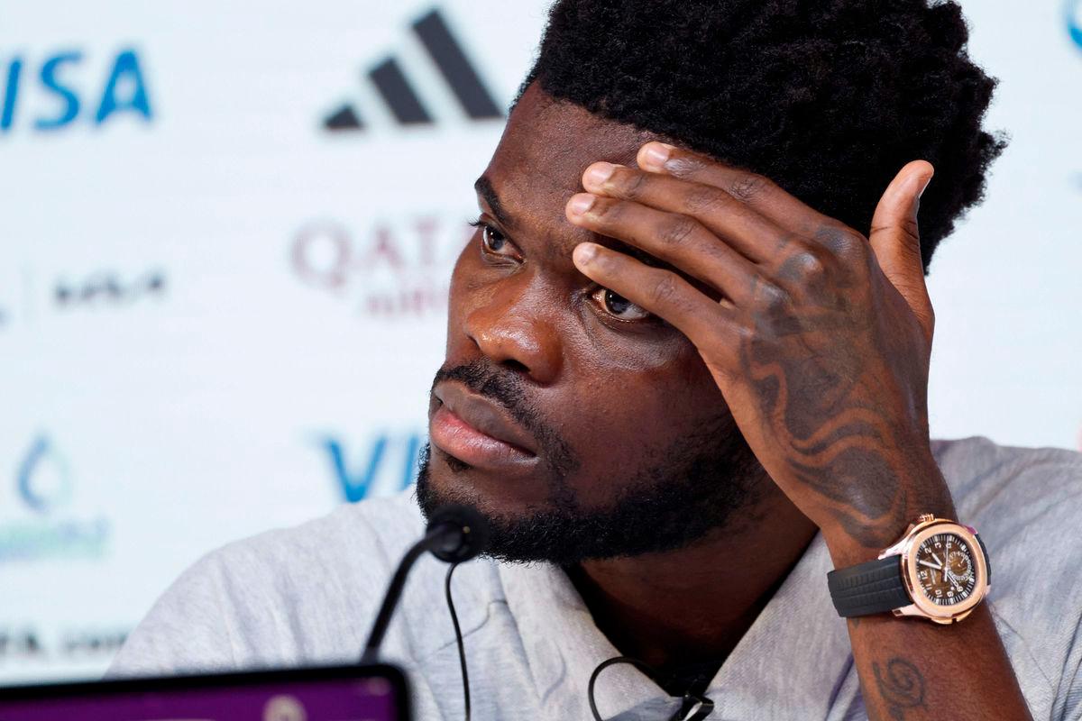 (FILES) Ghana’s midfielder #05 Thomas Partey gives a press conference at the Qatar National Convention Center (QNCC) in Doha on December 1, 2022, on the eve of the Qatar 2022 World Cup football match between Ghana and Uruguay - AFP