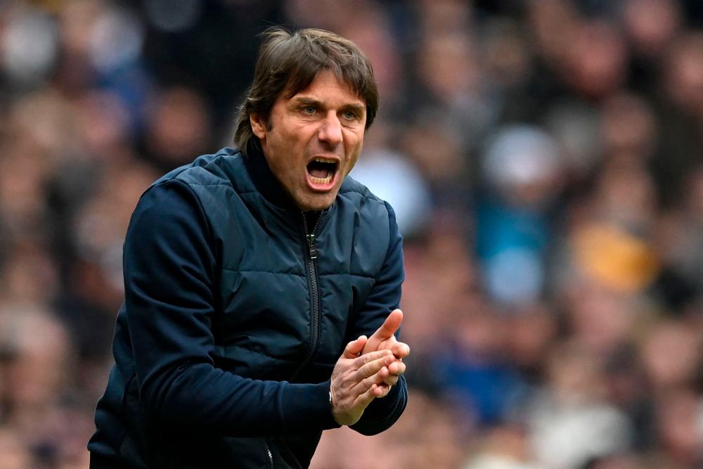 Tottenham Hotspur’s Italian head coach Antonio Conte gestures on the touchline during the English Premier League football match between Tottenham Hotspur and Nottingham Forest at Tottenham Hotspur Stadium in London, on March 11, 2023. AFPPIX