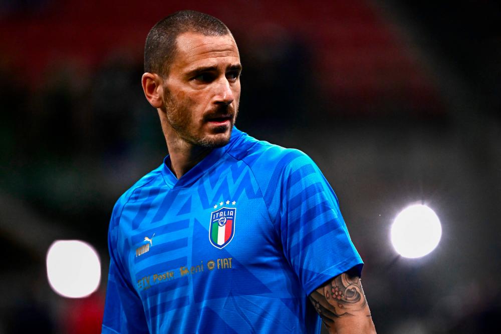 Filepix: Italy’s defender Leonardo Bonucci warms up ahead of the UEFA Nations League’s League A Group 3 match between Italy and England, in Milan on September 23, 2022/AFPpix