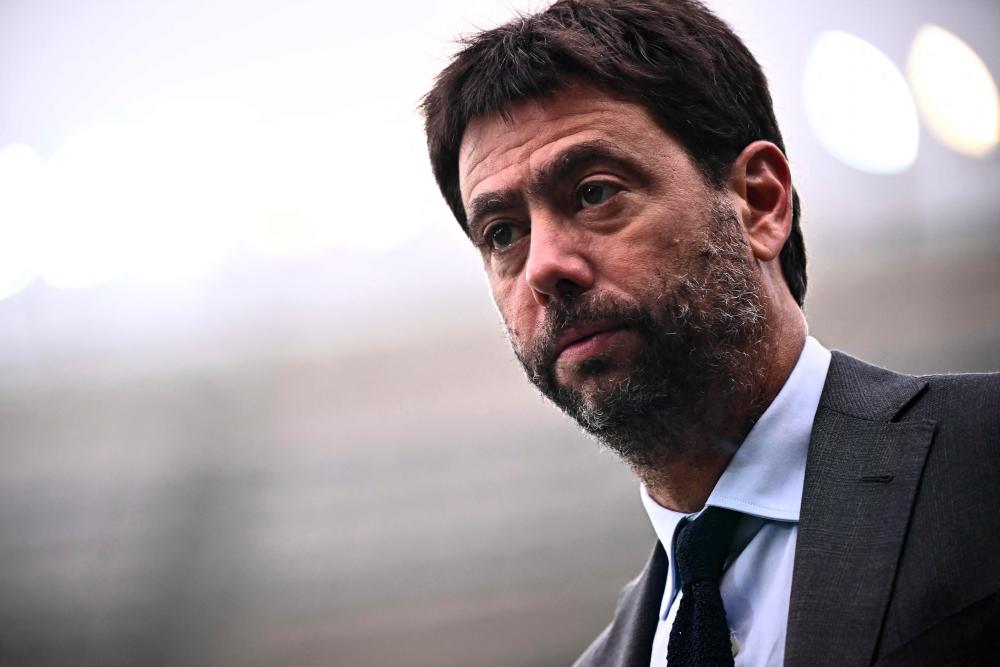 (FILES) In this file photo taken on October 15, 2022 Juventus’ President Andrea Agnelli attends the Italian Serie A football match between Torino and Juventus at the Olympic stadium in Turin. AFPPIX
