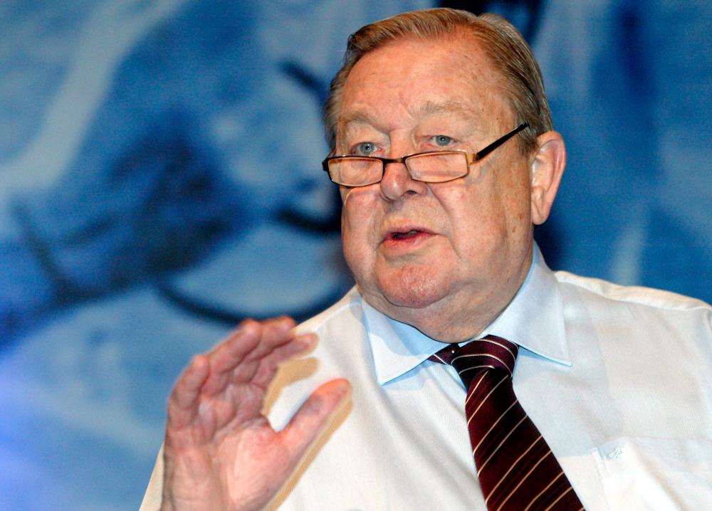 In this file photograph taken on March 22, 2006, then UEFA president Sweden's Lennart Johansson gestures during the 30th Ordinary UEFA Congress in Budapest. Lennart Johansson, who was president of European football body UEFA from 1990 to 2007, has died at the age of 89, the Swedish football federation said June 5, 2019. — AFP