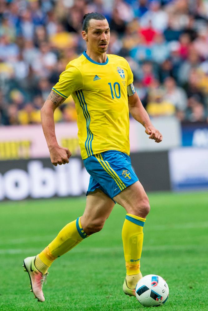 In this file photo taken on June 5, 2016 Sweden’s forward and team captain Zlatan Ibrahimovic controls the ball during the friendly football match between Sweden and Wales at Friends Arena in Solna near Stockholm. — AFP