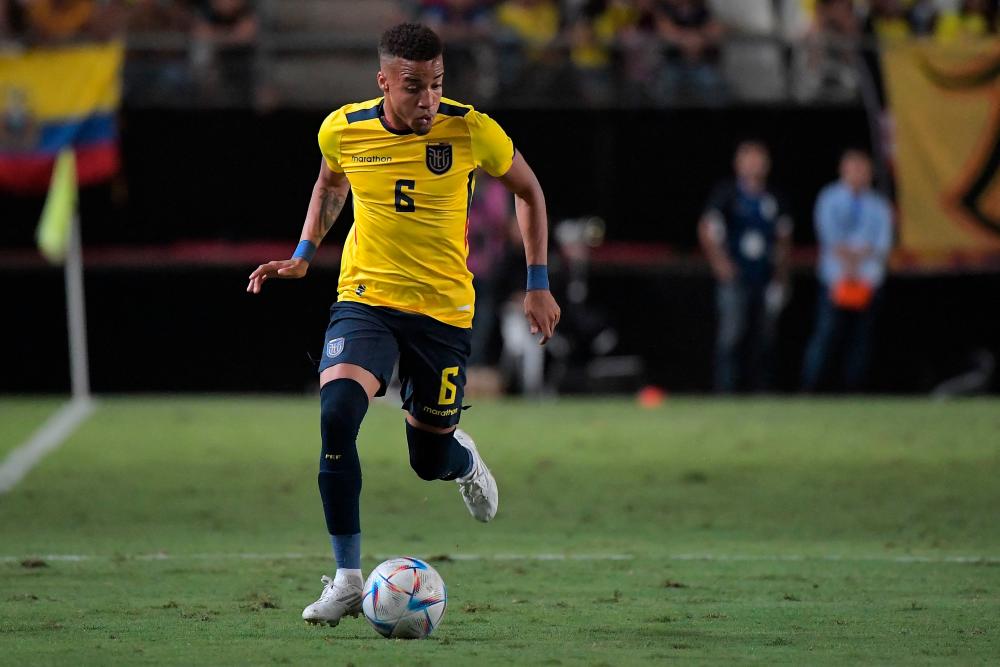 In this file photo taken on Sept 23, 2022 Ecuador’s defender Byron Castillo controls the ball during the international friendly against Saudi Arabia at the Nueva Condomina stadium in Murcia, Spain. – AFPPIX