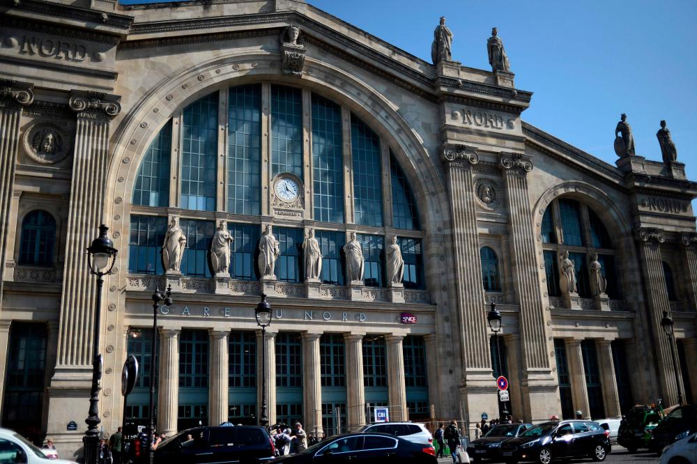 (FILES) This file photograph taken on April 21, 2015, shows the main entrance of the Gare du Nord train station in Paris. French police shot dead a man who lunged at them early on February 14, 2022, with a long-blade knife at Paris’s Gare du Nord train station, police sources said. AFPPIX